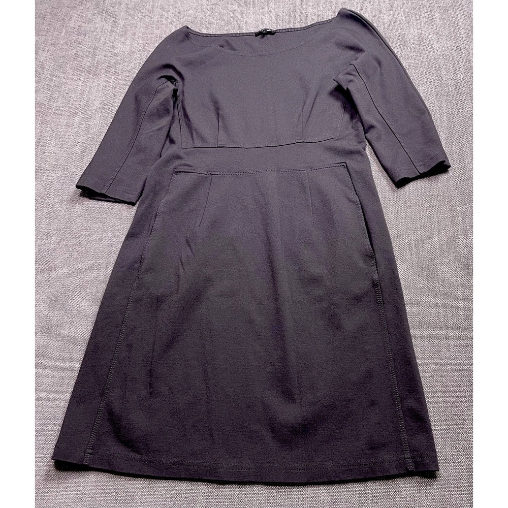 Theory Black Stretchy Dress Womens Medium Viscose 3/4 Sleeve Boat Neck A-Line